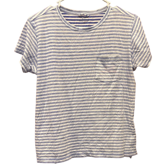 Vineyard Vines Tops - Vineyard Vines Blue and White Stripe 100% Pima Cotton Pink Logo T-Shirt - Small